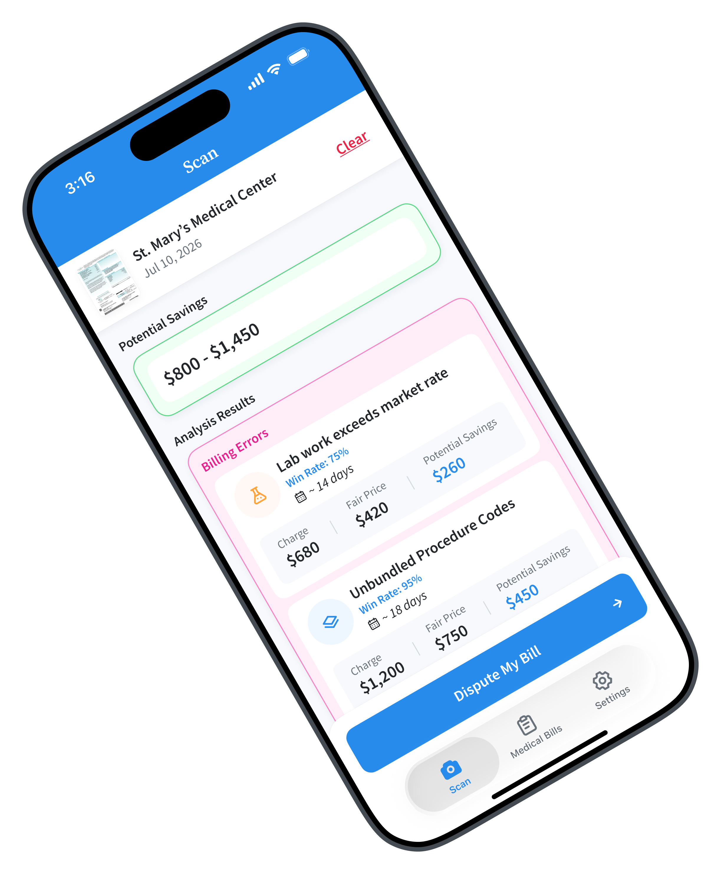 MedAdvocate analysis results screen